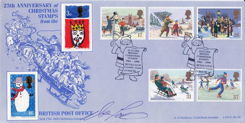 1990 (11) Christmas - Bradbury LFDC 93 'Bethlehem' Official - Signed by Noel Edmonds