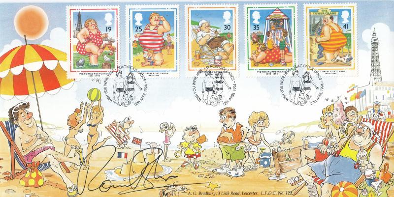 1994 (04) Postcards - Bradbury LFDC 122 'Wish You were Here, Blackpool' Official - Signed by the late Ronnie Barker