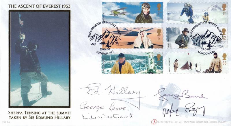 2003 (04) Extreme Endeavours - Internet Stamps Official - Signed by Edmund Hillary-George Lowe-George Band-Mike Westmacott & Alfred Gregory