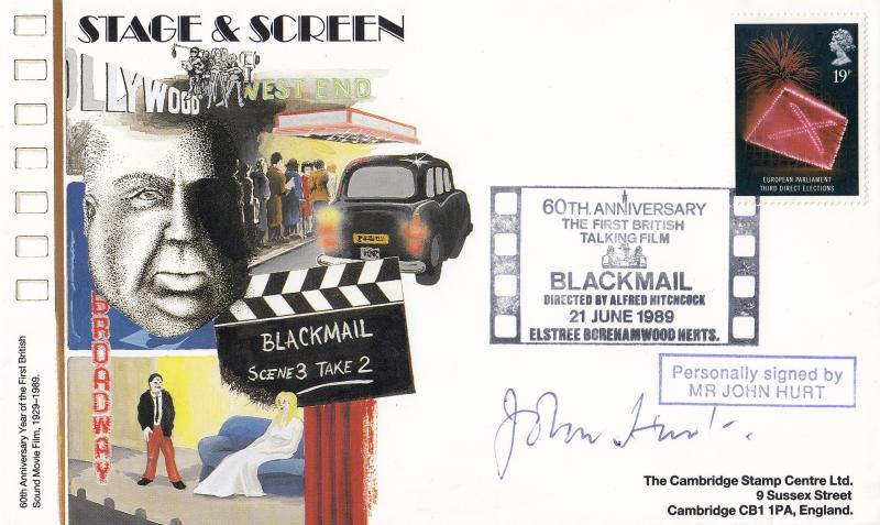 1989 (06) 60th Anniversary of the First British Talking Film - Cambridge Stamp Centre Commemorative Cover - Signed by the late John Hurt