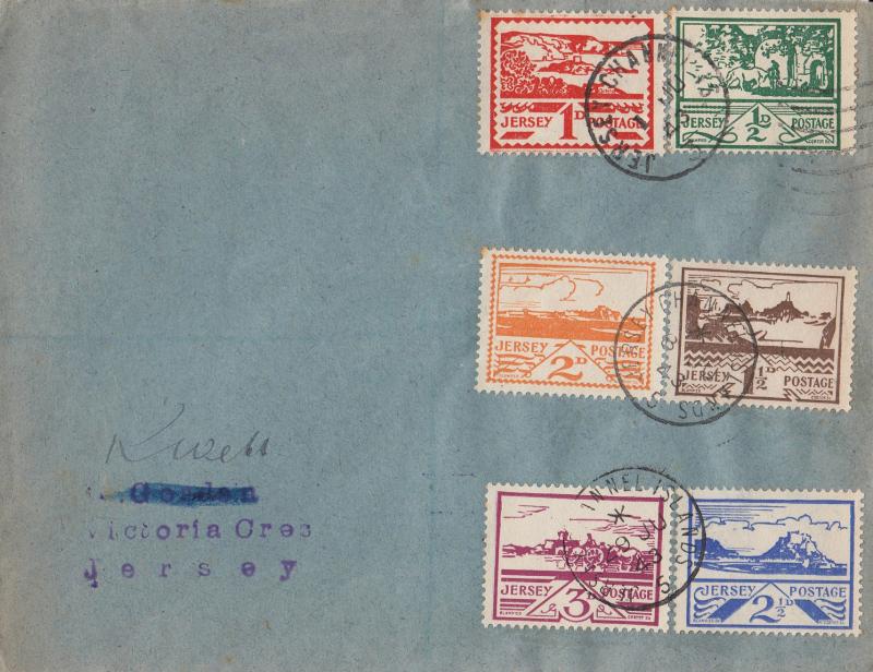 1943 (06) Jersey 'Views' 2½d Blue & 3d Violet - Plain Cover - Jersey CDS