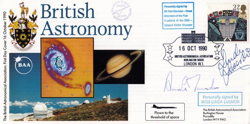 1990 (10) Astronomy - Cambridge British Astronomical Association (Burlington House) Official - 22p - Signed by Alan Maunder & Linda Lusardi