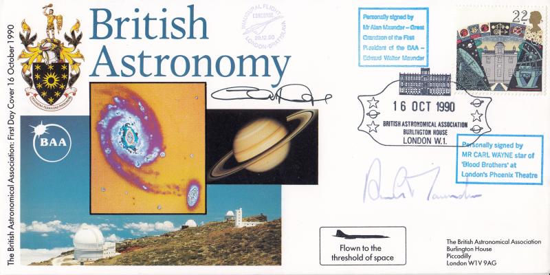 1990 (10) Astronomy - Cambridge British Astronomical Association (Burlington House) Official - 22p - Signed by Alan Maunder & Carl Wayne