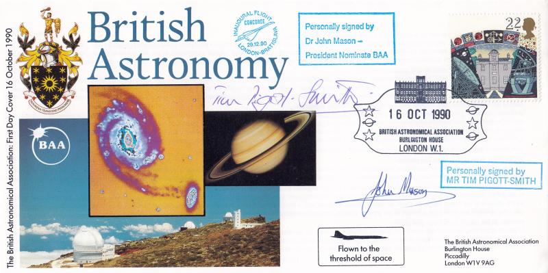 1990 (10) Astronomy - Cambridge British Astronomical Association (Burlington House) Official - 22p - Signed by John Mason & Tim Pigott-Smith