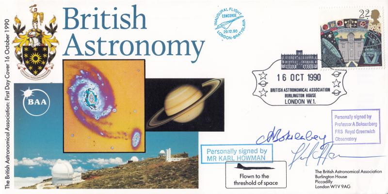 1990 (10) Astronomy - Cambridge British Astronomical Association (Burlington House) Official - 22p - Signed by Karl Howman & Alan Boksenberg