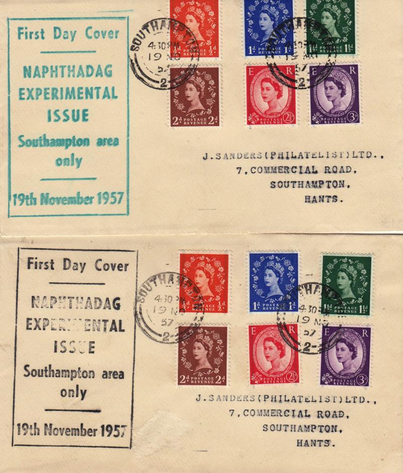 1957 (11) Naphthadag Phosphor Graphites - Sanders Text Covers (PAIR) - Southampton CDS