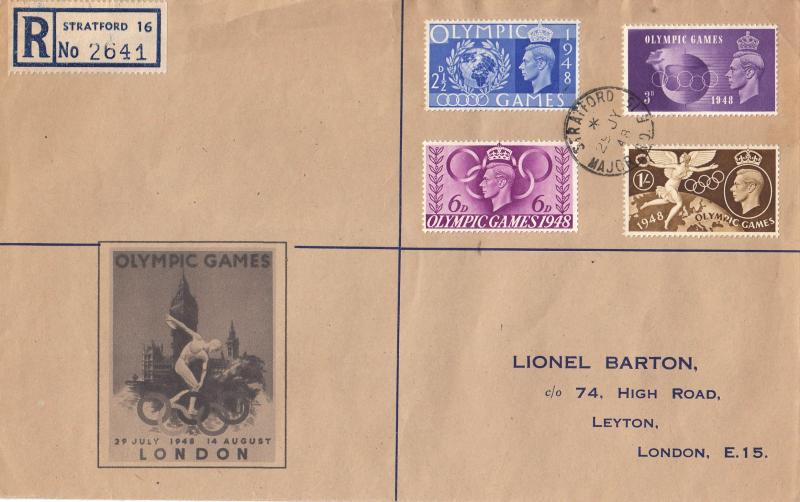 1948 (07) Olympics - Lionel Barton 'Poster' Cover - Stratford CDS