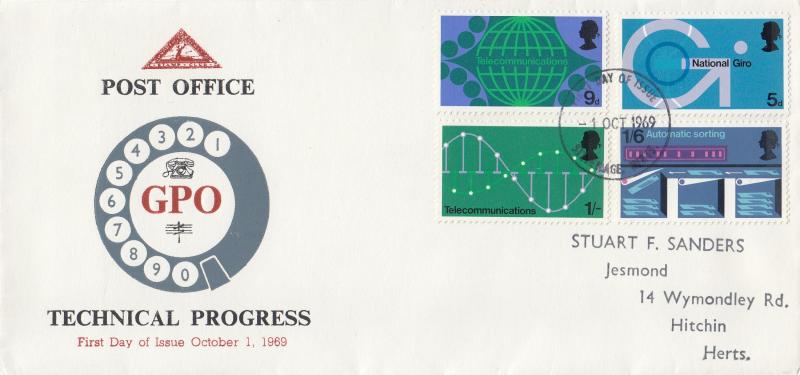 1969 (10) Post Office Technology - North Herts Stamp Club Cover - Stevenage FDI