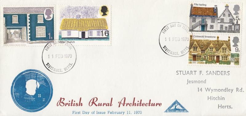 1970 (02) Cottages - North Herts Stamp Club Cover - Stevenage FDI