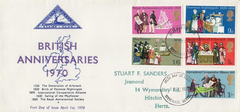 1970 (04) Anniversaries - North Herts Stamp Club Cover - Stevenage FDI