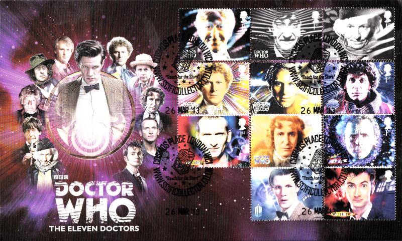 2013 (03) Doctor Who (Stamps) - Steven Scott 'Cosmos Place' (All 11 Doctors) Official