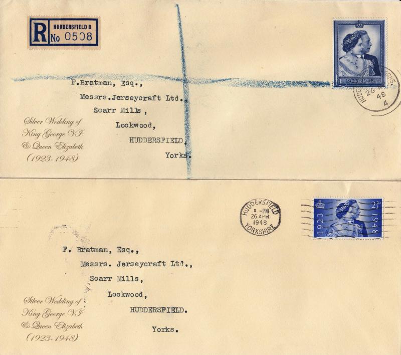 1948 (04) Silver Wedding - Pair of Matching Jerseycraft Ltd Display Text covers - Huddersfield CDS + Slogan