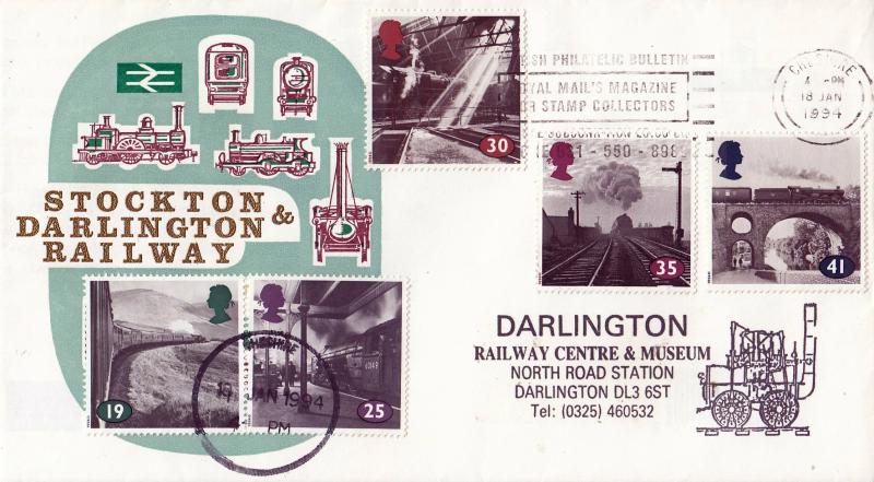 1994 (01) The Age of Steam - Stockton & Darlington Railway Cover - British Philatelic Bulletin Slogan