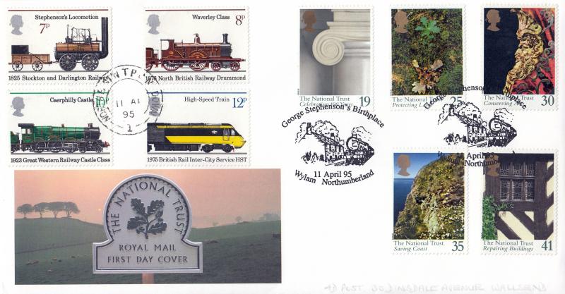 1995 (04) National Trust - RM - George Stephenson, Wylam H/S - Doubled TPO Set & Triple Signed
