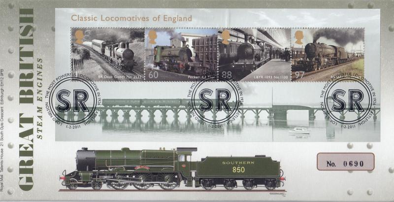 2011 (02) Locomotives of England M/S - RM 'Nameplate' SR Lord Nelson Official -