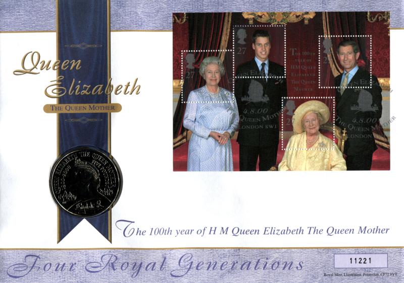 2000 (08) Queen Mother M/S - Royal Mint 'London SW1' Official