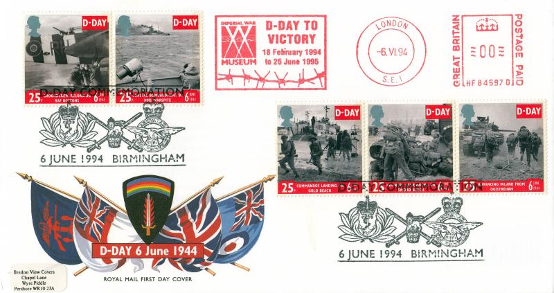 1994 (06) D-Day - RM - D-Day Commemoration, Birmingham H/S - Doubled with the Imperial War Museum D-Day To Victory Meter Mark