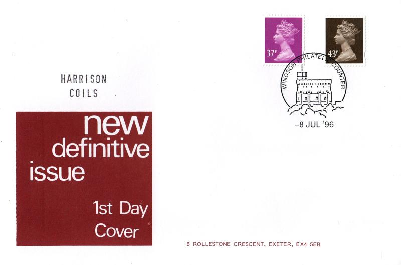 1996 (07) 37p & 43p Coils - A.G. Bond Cover - Windsor Counter H/S