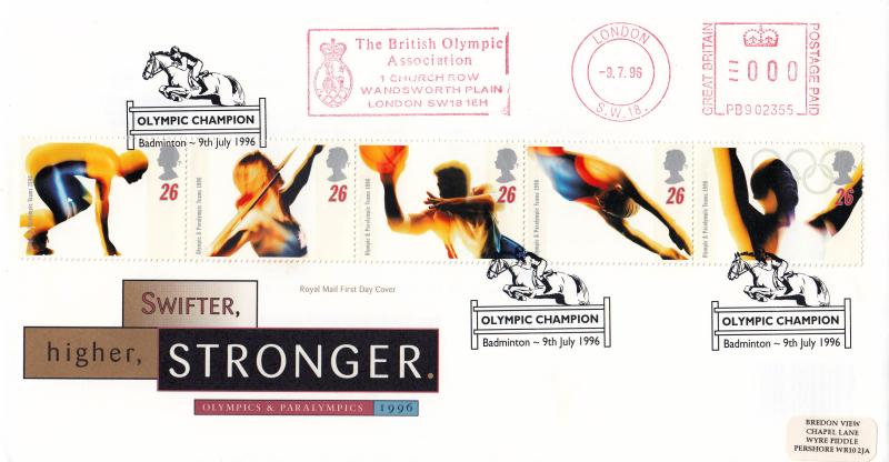 1996 (07) Olympics - RM - Badminton H/S + The British Olympic Association Meter Mark