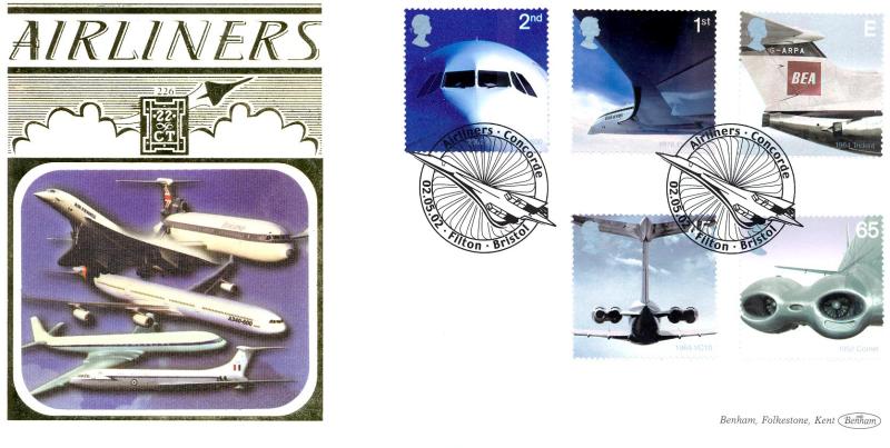 2002 (05) Airliners (Stamps) - Benham Gold (500) Official