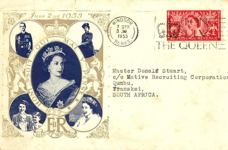 1953 (06) Coronation - Blue & Gold Cover - 2½d - Windsor 'Long Live The Queen' Slogan