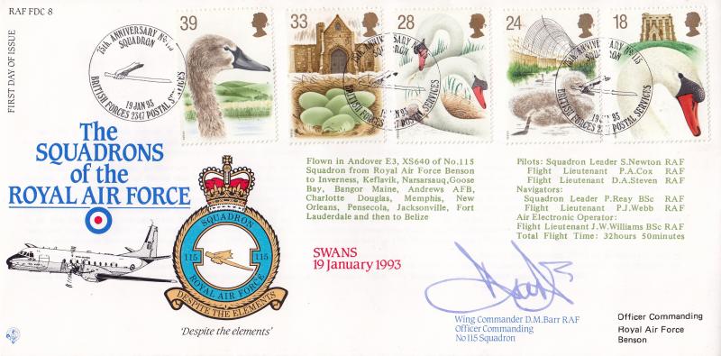 1993 (01) Swans - RAF FDC 8 Official (115 Squadron)