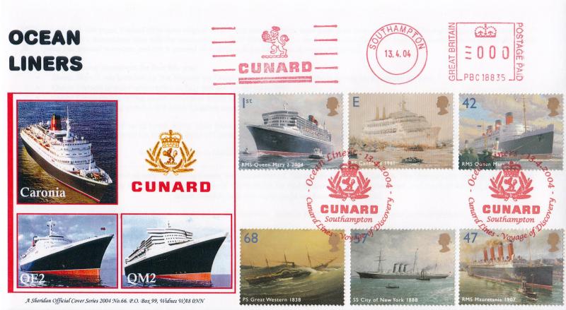 2004 (04) Ocean Liners (Stamps) - Sheridan 'Cunard Southampton' Official + Cunard Meter Mark