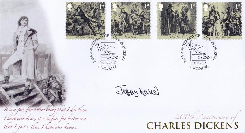 2012 (06) Charles Dickens (M/S) - Internet 'Tail of Two Cities' Official - Signed by Jeffrey Archer (Stamps Removed)