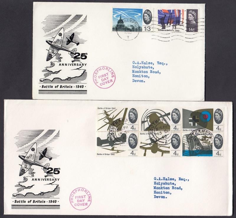1965 (09) Battle of Britain - Pair of BPA/PTS Covers - Phosphor - Southampton Cancels