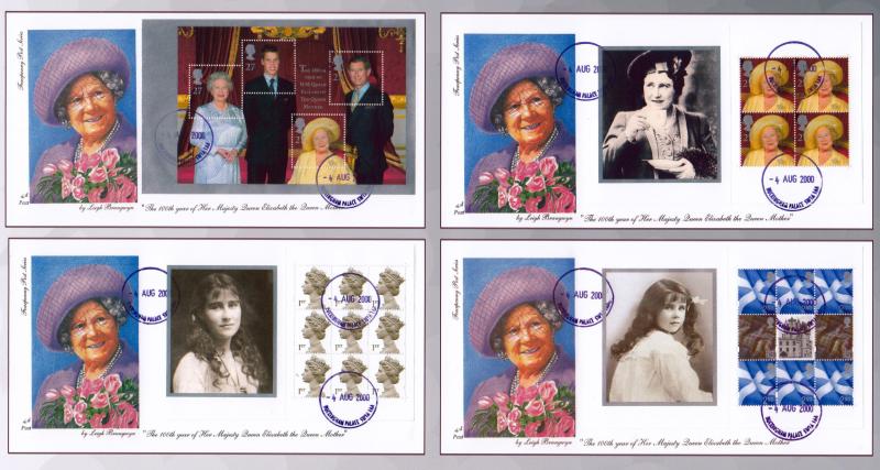 2000 (08) Queen Mother (PSB) - 4d Post - Four Panes - Buckingham Palace CDS
