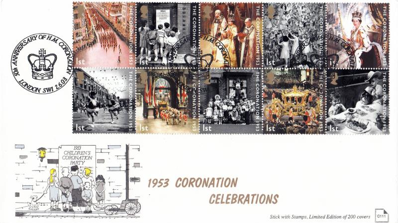 2003 (06) Coronation - Stick With Stamps 'London SW1 (Crown)' Official