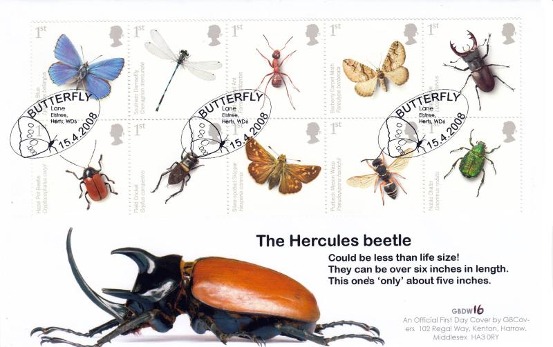 2008 (04) Insects - Derek Williams GB Covers DW16 ALTERNATIVE Official