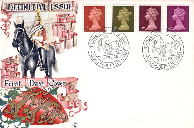1968 (02) Low Value Machin Definitives (½d-1d=2d-6d) - Connoisseur - UNLISTED H/S FIND - International Crafts Fair, Blackpool H/S