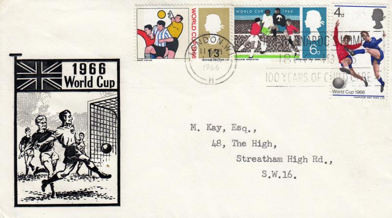 1966 (06) World Cup - B&W 'Player & Flags' Cover - Phosphor - Dr Barnardo's Homes Slogan