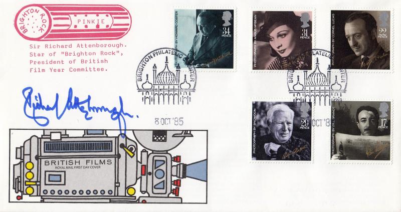 1985 (10) Films - RM - Brighton Philatelic Counter H/S - 'Brighton Rock' Cachet - Signed by Richard Attenborough