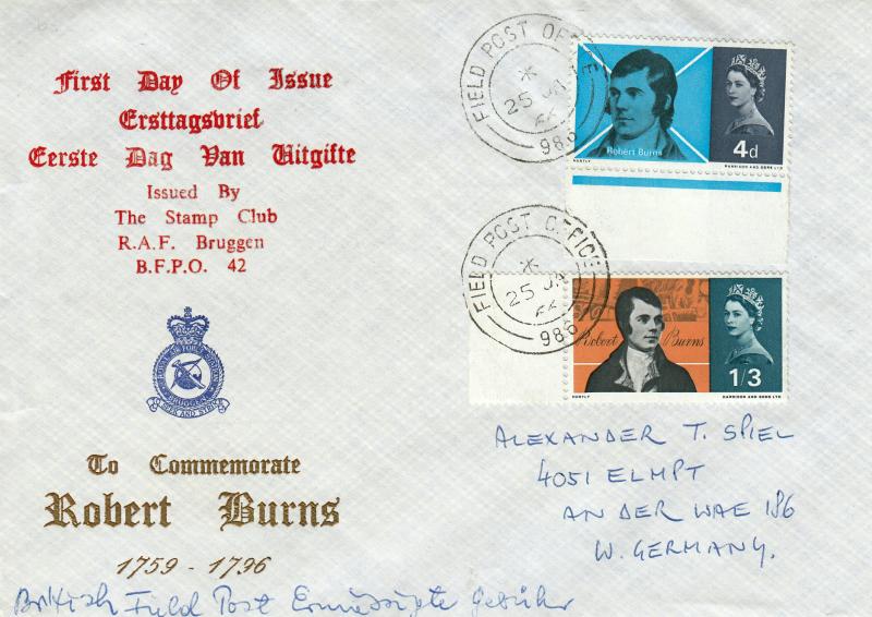 1966 (01) Robert Burns - Ord - RAF Bruggen Cover - Field PO 986 CDS