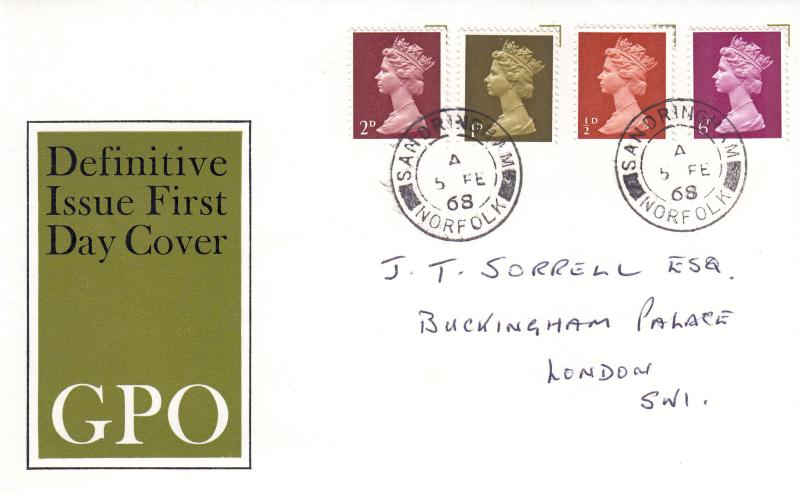 1968 (02) Low Value Machin Definitives (½d-1d=2d-6d) - GPO - Sandringham CDS