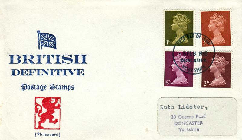 1968 (02) Low Value Machin Definitives (½d-1d-2d-6d) - Philcovers Cover - Doncaster FDI