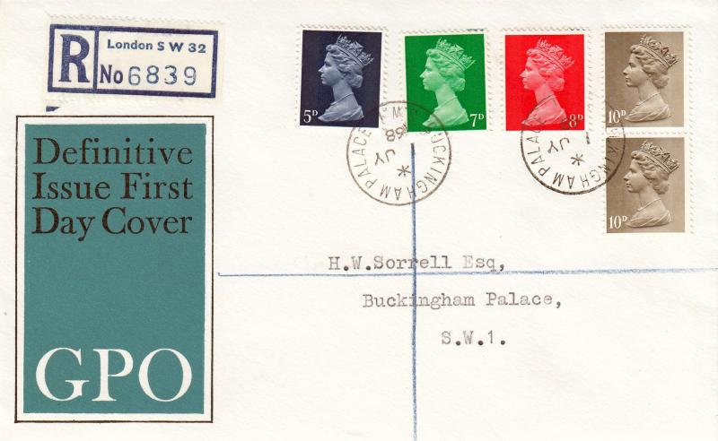 1968 (07) Machin Low Values (5d-7d-8d-10d) - GPO - Buckingham Palace CDS