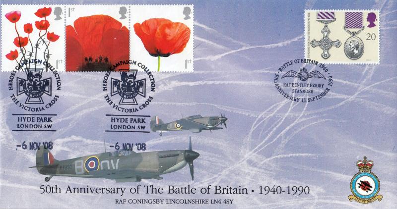 1990 (09) Gallantry - Covercraft RAF Bentley Priory Official (s) - Doubled 2008 'Se-Tenant' Poppies Issue
