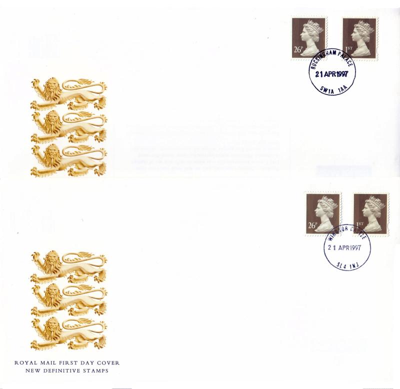 1997 (04) Golden Wedding Definitives - PAIR of RM covers - Buckingham Palace CDS & Windsor Castle CDS