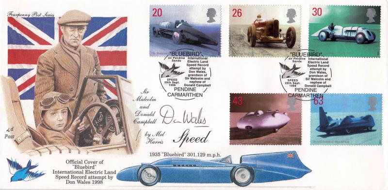 1998 (09) Speed - 4d Post 'Bluebird, Pendine' Official - Signed by Don Wales