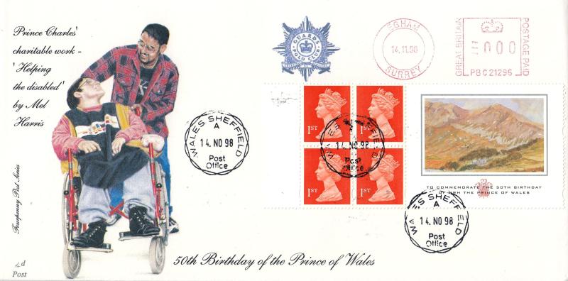 1998 (11) Prince of Wales Label - 4d Post - Wales CDS + Guards Polo Club Meter Mark