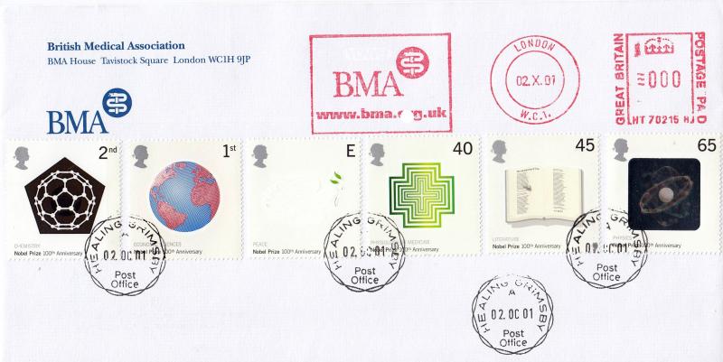 2001 (10) Nobel Prizes - British Medical Association Cover - Healing CDS + BMA Meter Mark