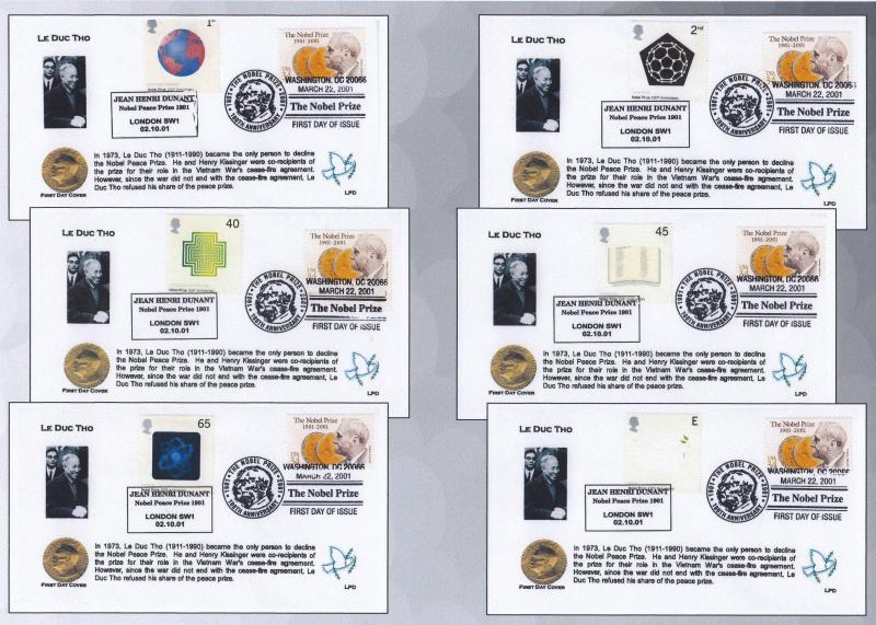 2001 (10) Nobel Prizes - USA Nobel Prize 'Le Duc Tho' Covers (6) - Doubled UK Set with Dunant H/S