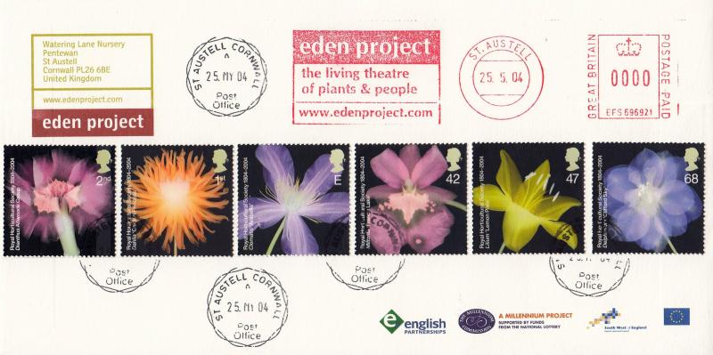 2004 (05) Royal Horticultural Society (Stamps) - Eden Project Cover - St Austell CDS + Eden Project Meter Mark