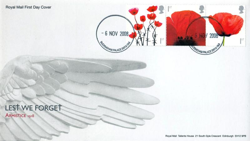 2008 (11) Se-Tenant Three Poppies Sheet - RM - Buckingham Palace CDS