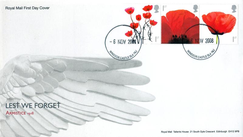 2008 (11) Se-Tenant Three Poppies Sheet - RM - Windsor Castle CDS