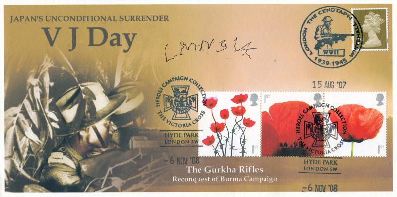 2008 (11) Se-Tenant Three Poppies Sheet - Cambridge Stamp Centre 'VJ Day' Special - Doubled with the Three Poppies - But Signed by the late Lachhiman Gurung VC