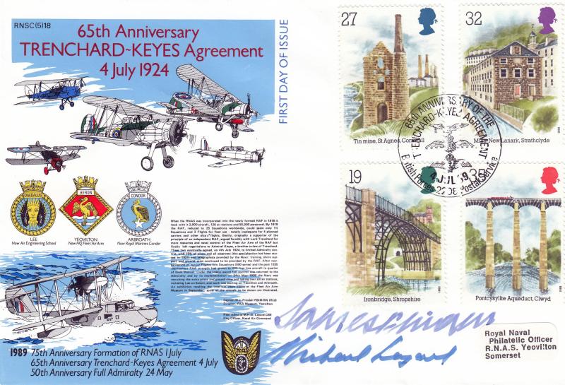 1989 (07) Industrial Archaeology (Stamps) - FAA Museum Official - Trenchard-Keyes Agreement H/S - Double Signed